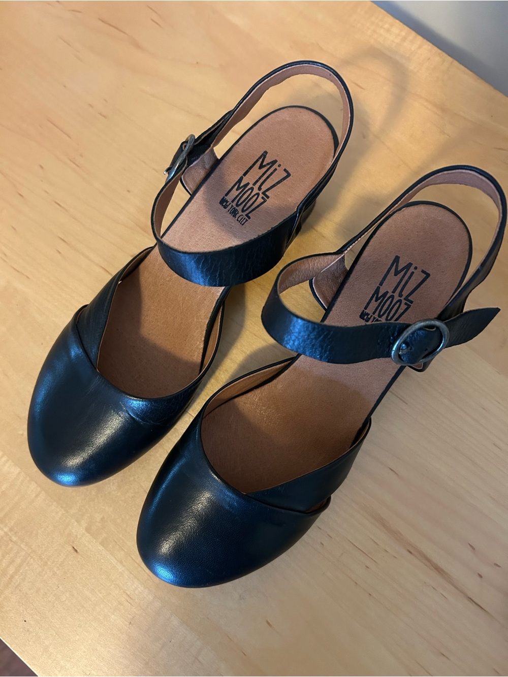 Miz Mooz Black Leather Mary Jane Slingback Low Heels
